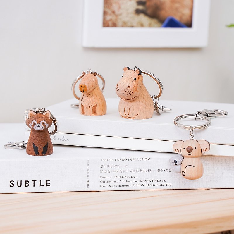 【Koala/Capybara/Hippo/Red Panda】Wooden Key Chain | Wooderful life - Keychains - Wood Multicolor
