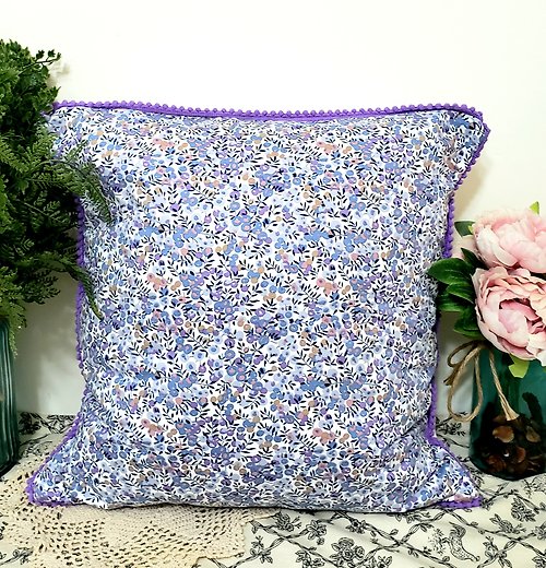 hazelnut 北歐風格紫色花花紫色小毛球邊風格圖案抱枕靠枕靠墊枕套