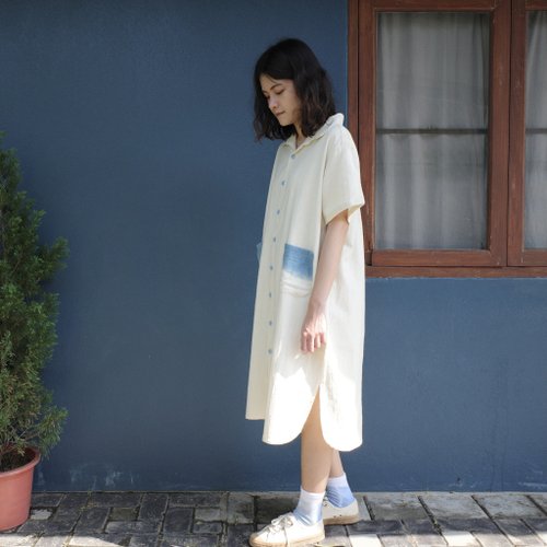 ブルーシーシャツドレス / インディゴ染料 / コットン