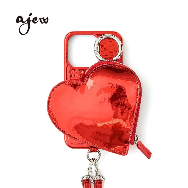ajew glow 閃耀愛心造型拉鍊口袋手機殼 / red(含背帶) - 手機殼/手機套 - 人造皮革 紅色