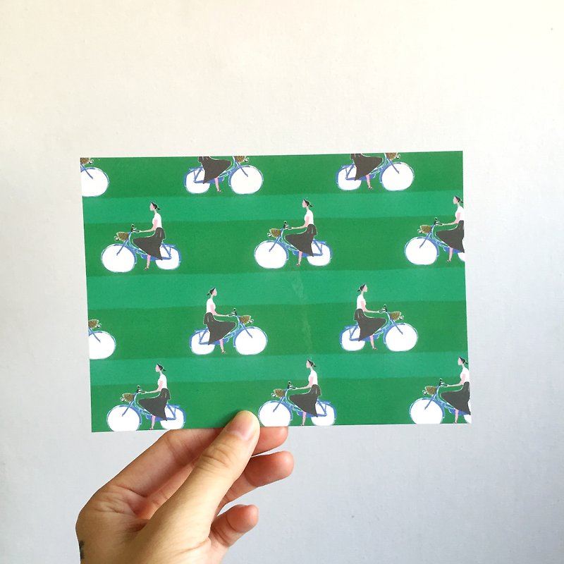 腳踏車女孩 明信片 - 卡片/明信片 - 紙 綠色
