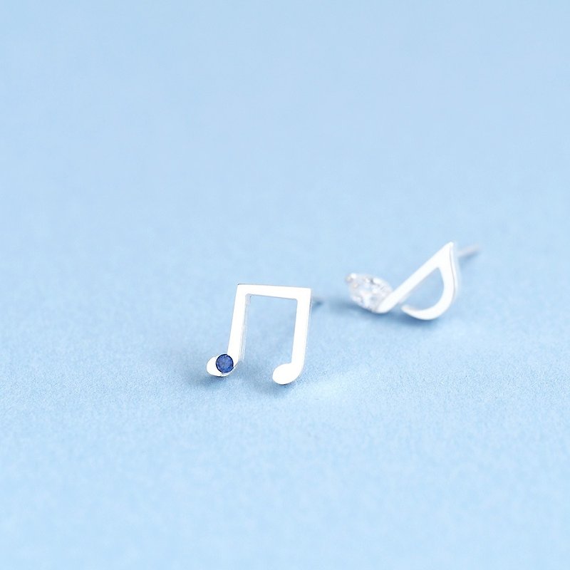 White Musical Note Earrings Silver 925 - ต่างหู - โลหะ สีน้ำเงิน
