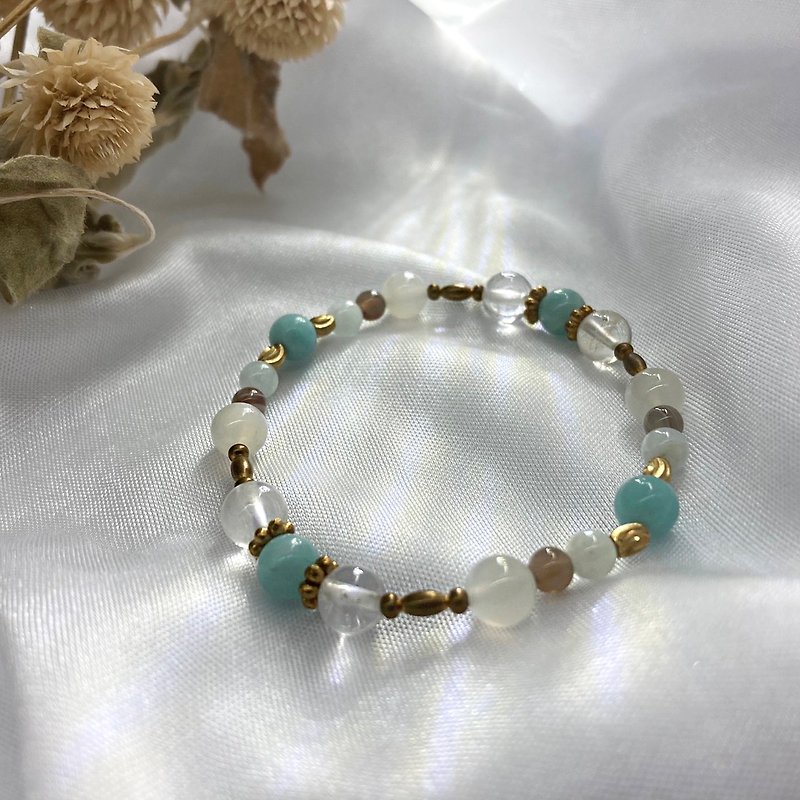 [Dutch] Tianhe Stone/Moonstone/Persian Wana Agate/Sakura Agate/Yellow Gum Flower Crystal Bracelet - Bracelets - Semi-Precious Stones Green