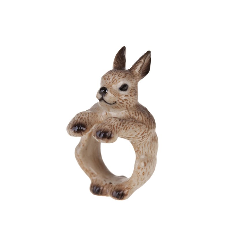 And Mary Brown Rabbit Ring | 17.5mm | Gift Box - General Rings - Porcelain Brown