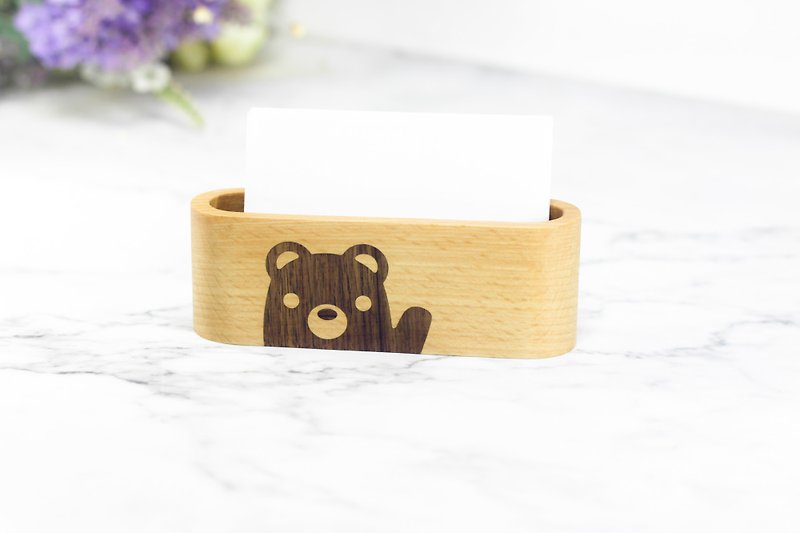 Bear Wood Inlay Business Card Holder/ For Animal Lovers - Card Stands - Wood Orange