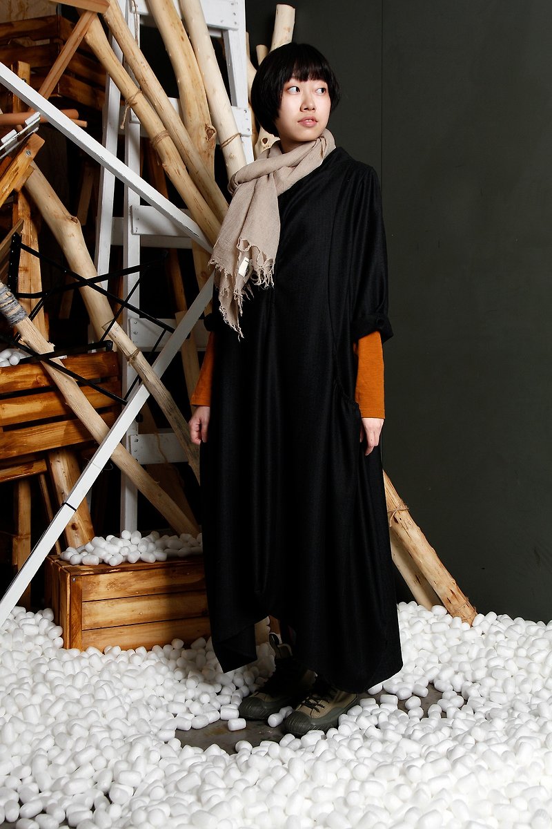 Native _ shepherd's starry sky long dress - One Piece Dresses - Wool Black