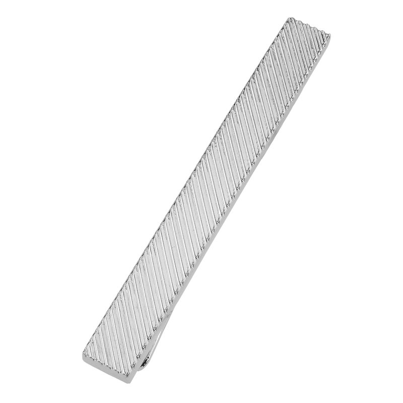 50mm Engraved Diagonal Stripe Tie Clips - เนคไท/ที่หนีบเนคไท - โลหะ สีเงิน