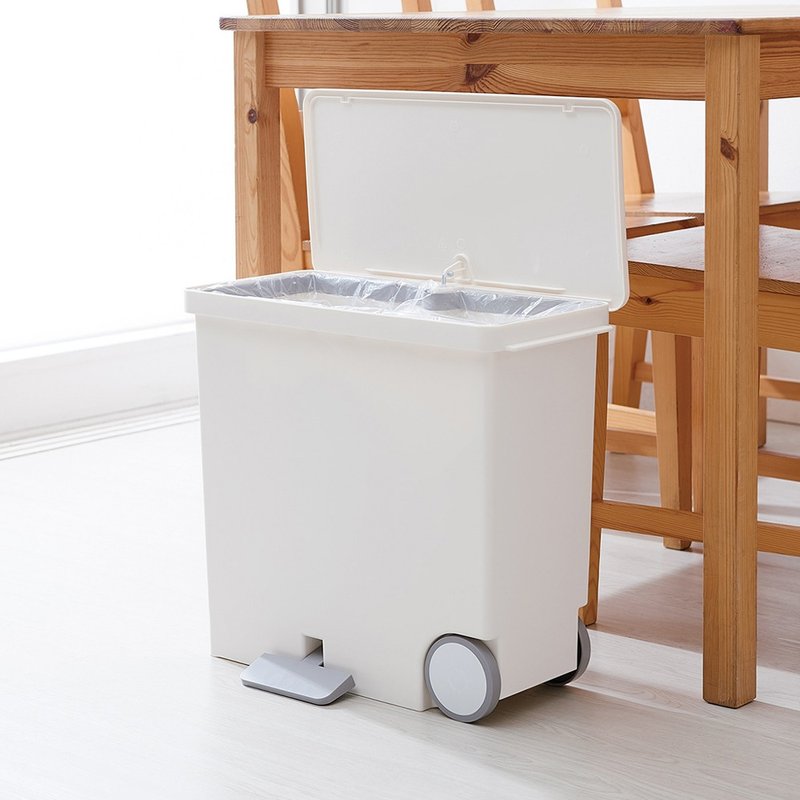 Japanese like-it Japanese-made horizontal step-type classification trash can (with wheels)-25L - Trash Cans - Plastic White