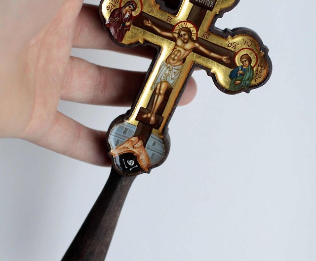 手描きの正教会のキリスト教の十字架十字架イエス・キリストのアイコン