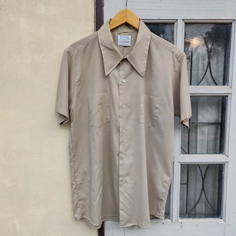 Vintage 60s Sovereign Permanent Press Cotton Blend Sport Shirt - Men's Shirts - Cotton & Hemp Khaki
