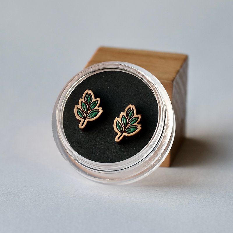 Painted wood earrings-Leaf - Earrings & Clip-ons - Wood Green