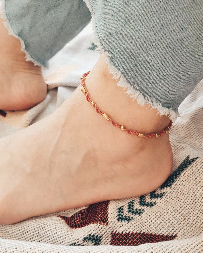 [Can be customized] Bronze Wax wire anklet anklet, can touch water, can be worn in the shower, can be used by both men and women - กำไลข้อเท้า - ทองแดงทองเหลือง สีนำ้ตาล