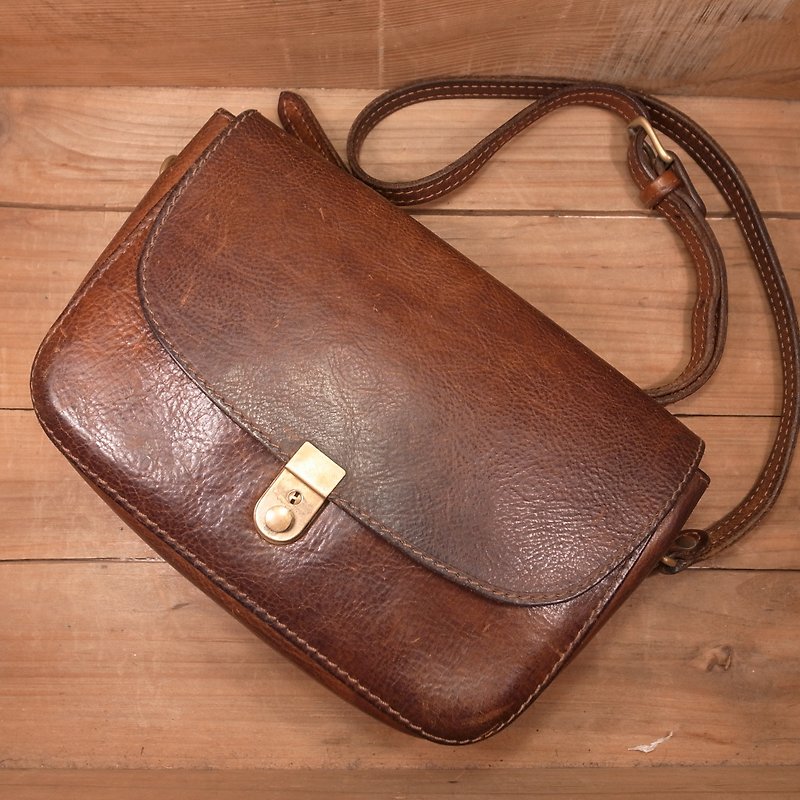 Old bone brown leather side backpack - Messenger Bags & Sling Bags - Genuine Leather Brown