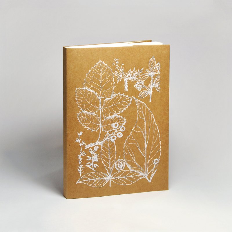 ブランクスケッチペーパーノートブック-花と植物シリーズ1ホワイト（手作りシルクスクリーン） - ノート・手帳 - 紙 ブラウン