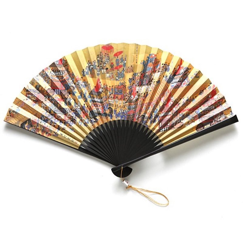 Miyawaki Baisenan folding fan Gion Festival map - พัด - กระดาษ สีทอง