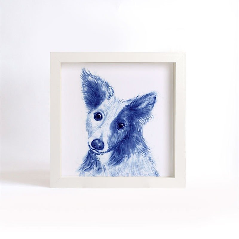 "Visit" Blue and White Series Copy Painting-Dog (without frame) - Posters - Paper Blue