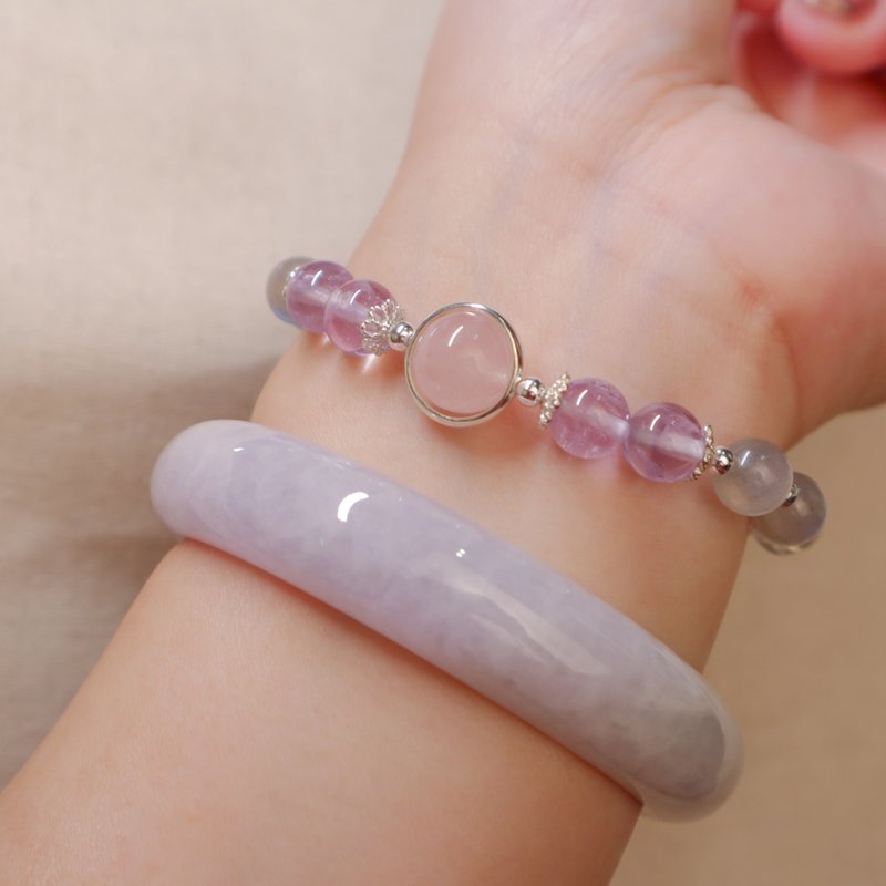 [Dream Butterfly] Luxurious and simple l 925 sterling silver × amethyst × labradorite × rose quartz l original bracelet - Bracelets - Crystal 