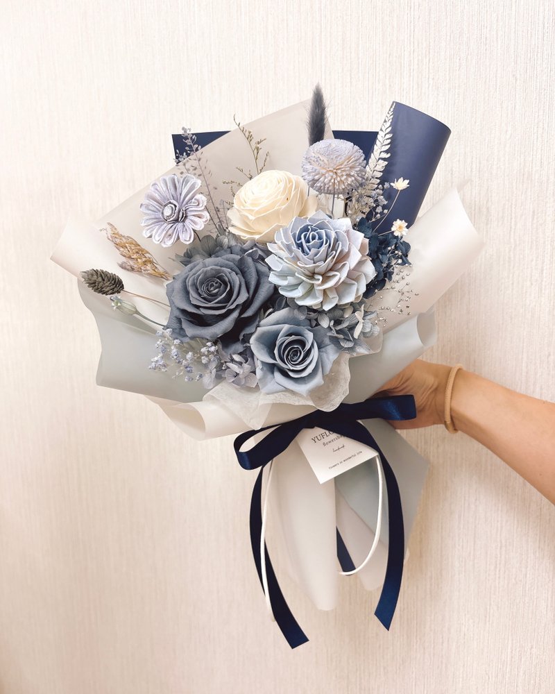 【迷霧藍永生花束】 客製 永生花 情人節 婚禮 乾燥花 母親節 - 乾燥花/永生花 - 植物．花 多色