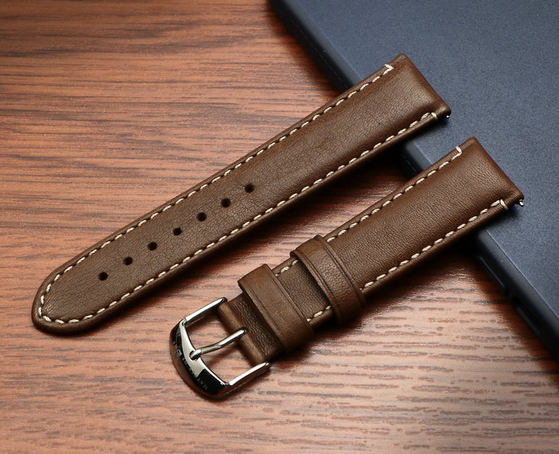 Horween Dark brown soft calf leather strap 20mm - Watchbands - Genuine Leather Brown