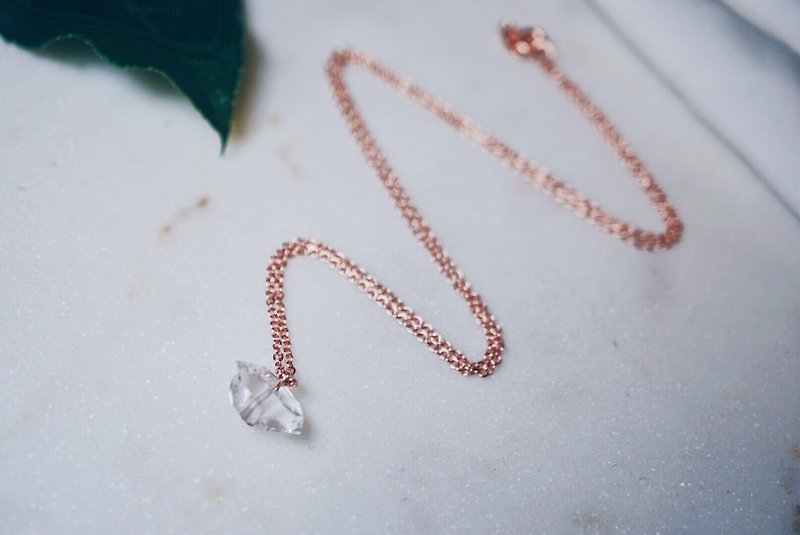 Double Terminated Herkimer Diamond Rose Gold 925 Necklace - Necklaces - Gemstone Gold