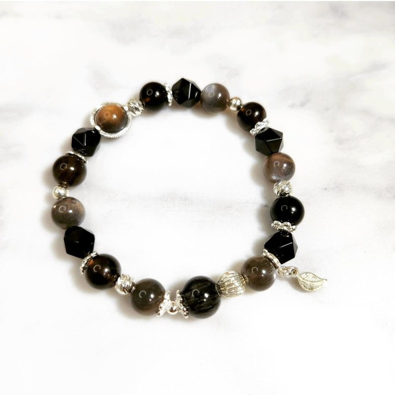 Black power/crystal to avoid evil, resist negative energy and attract wealth/black hair crystal/obsidian/black gold sun - Bracelets - Crystal Black