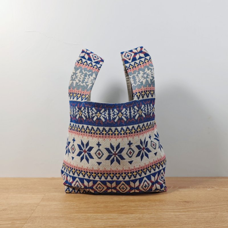 藍色-波希米亞圖騰-環保針織袋-針織包-手提包-便攜收納包-手腕 - 手提包/手提袋 - 棉．麻 藍色