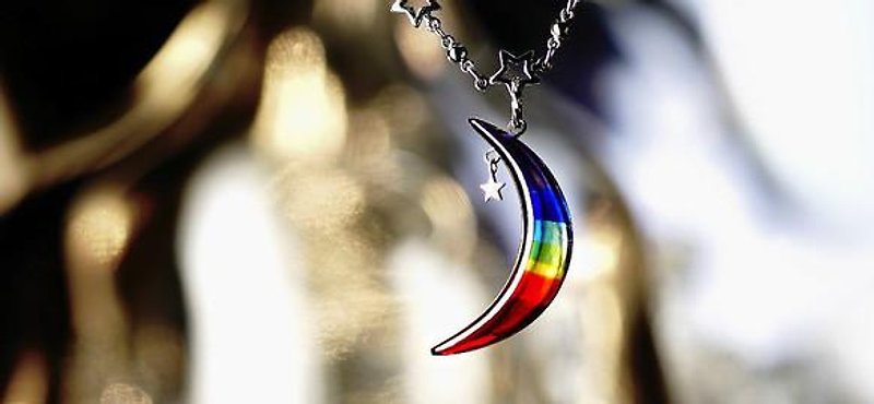 [Made to order] Starry rainbow moon - Necklaces - Other Metals 