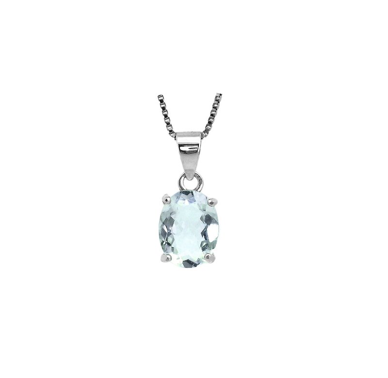 AND aquamarine blue oval 6*8mm pendant classic series Oval P natural Gemstone beads - สร้อยคอ - เงิน สีน้ำเงิน