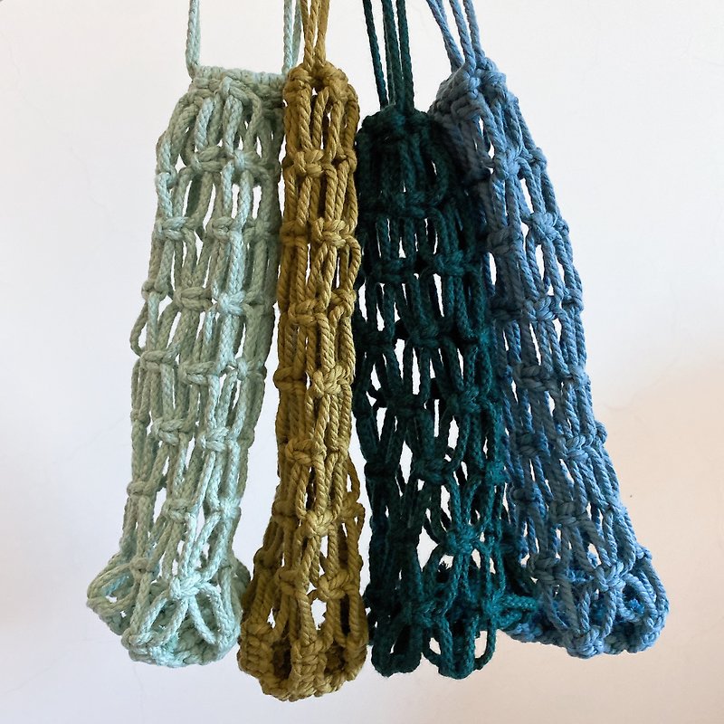 macrame 手工編織 束口飲料提袋【Rainbow Life】 - 水桶袋/索繩袋 - 棉．麻 多色