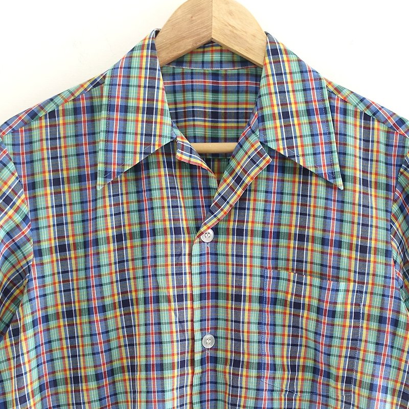 │Slowly│Wen Qing Xiao Plaid - Vintage shirt │vintage. Vintage. - เสื้อเชิ้ตผู้ชาย - เส้นใยสังเคราะห์ หลากหลายสี