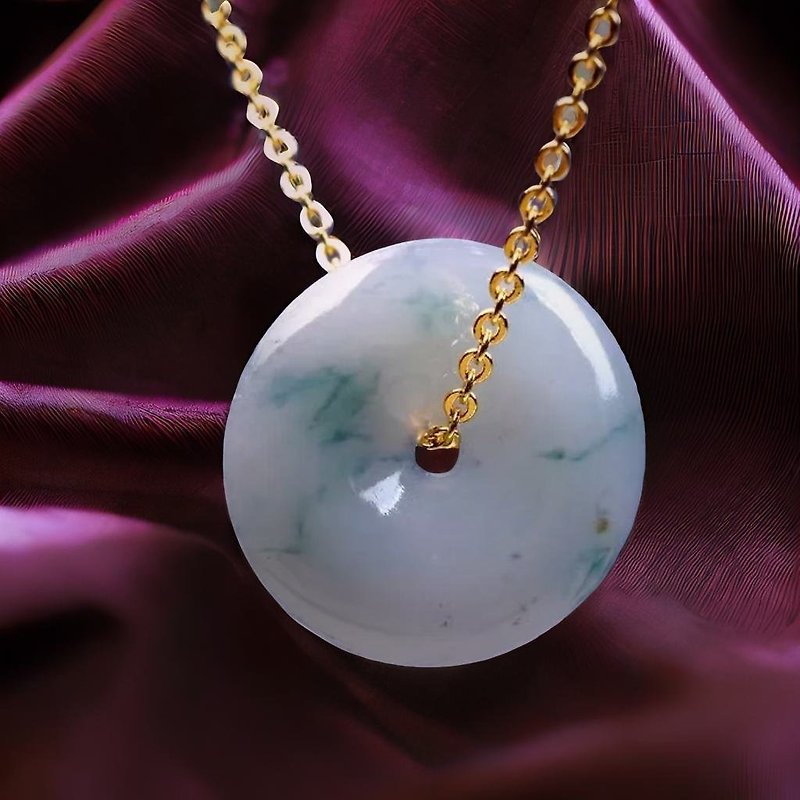 [May ‧Peace] Ice type floating flower jade peace buckle necklace | Natural Burmese jade A grade jade | - สร้อยคอ - หยก สีใส