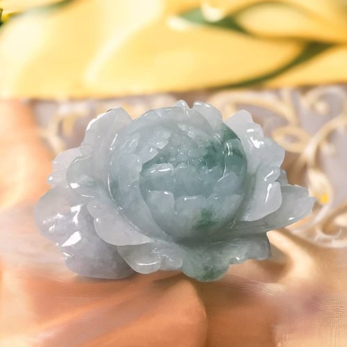 瓔珞翡翠 冰飄藍花翡翠牡丹花| 天然緬甸玉翡翠A貨 | 送禮