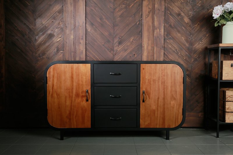 Industrial style three-drawer storage cabinet - Wood, Bamboo & Paper - Paper 