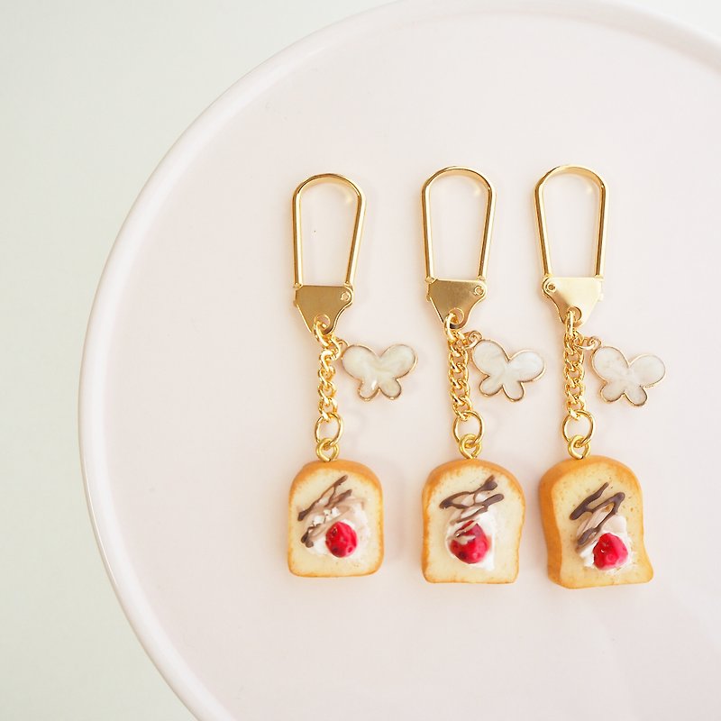 key ring / miniature bread / strawberry toast - Keychains - Clay Red