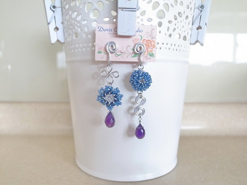 Crochet Lace Jewelry (Chic 2-d), Fiber Jewelry, Crochet Earrings, - ต่างหู - ผ้าฝ้าย/ผ้าลินิน สีน้ำเงิน