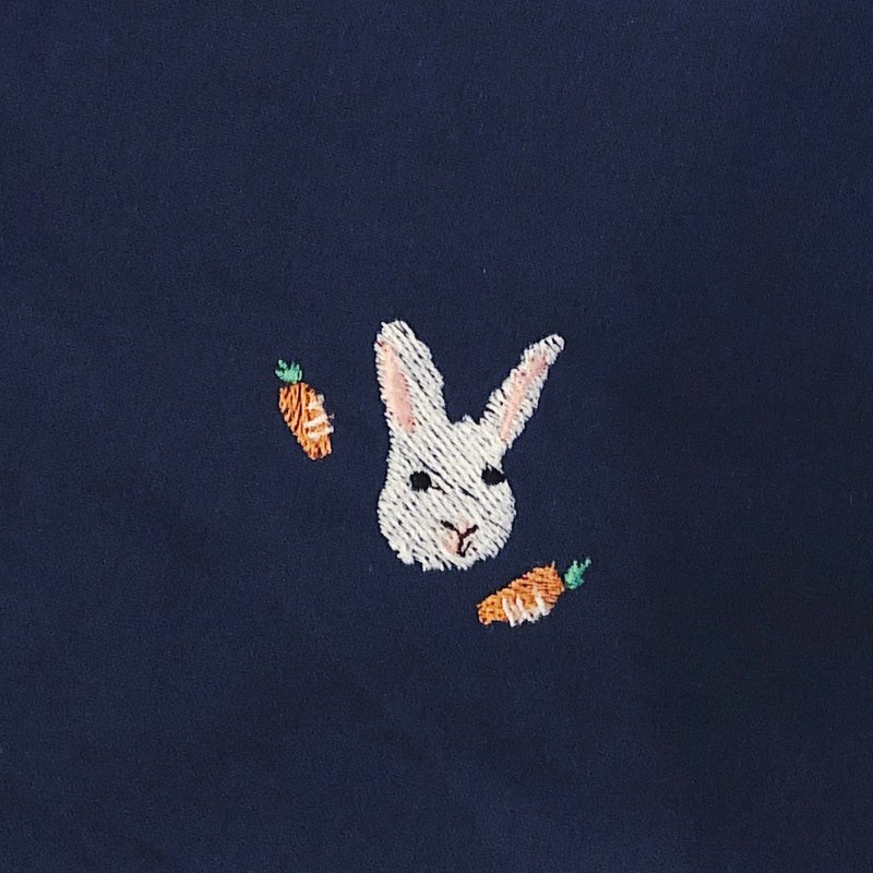 Rabbits and Carrots Embroidery/Short sleeve//Long sleeve Top -Dark Blue - 女上衣/長袖上衣 - 棉．麻 藍色