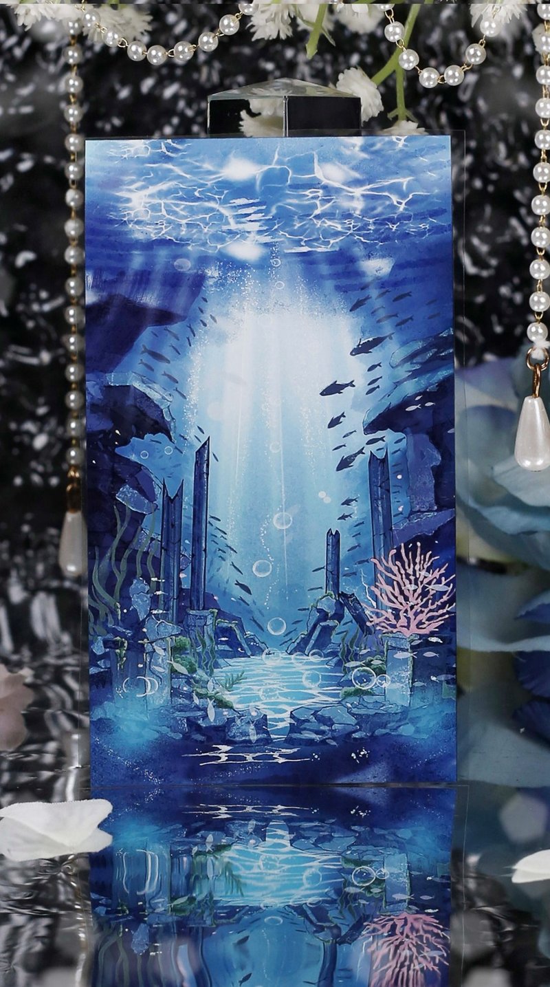 沉入深海 無限エネルギー PET 和紙膠帶 10米卷 巨畫幅造景 - 紙膠帶/和紙/PET - 其他材質 藍色