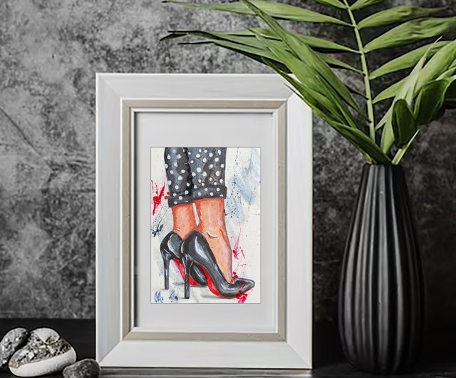 靴の絵の女の子のハイヒールの脚のオリジナル アートワーク Just USA
