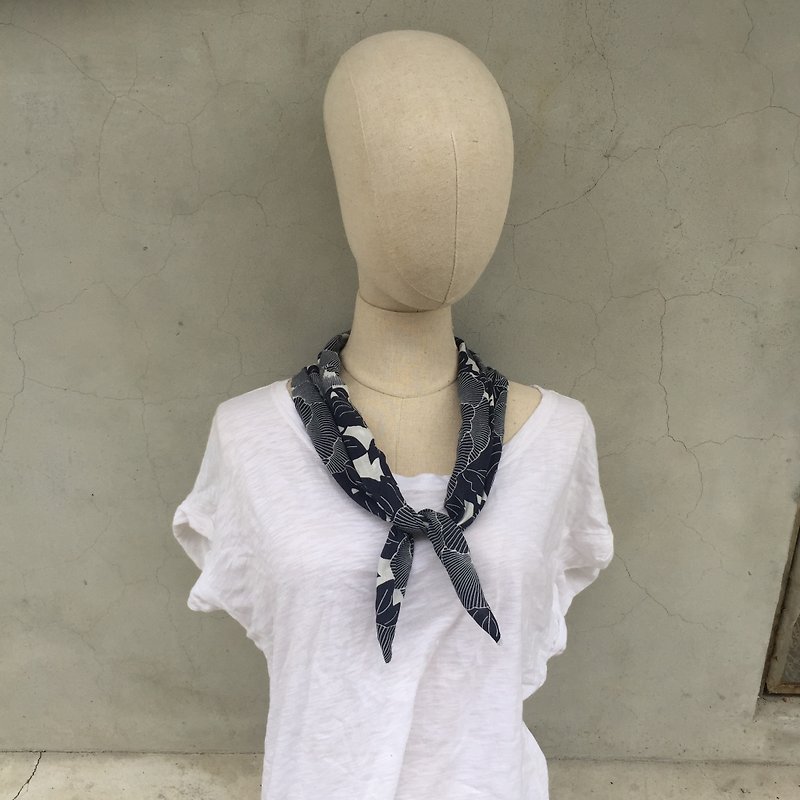 Sienna cotton multi-use scarf hair band - เครื่องประดับผม - ผ้าฝ้าย/ผ้าลินิน สีน้ำเงิน