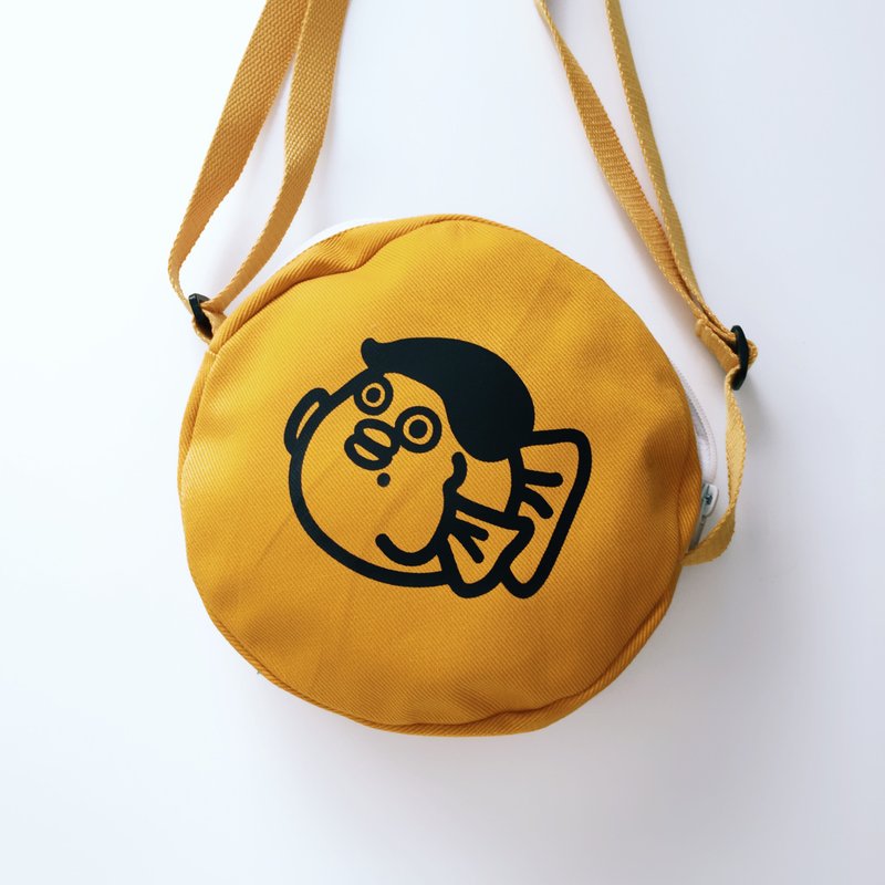 Mustard Yellow Goldfish Doodle - Crossbody Round Backpack Canvas Bag Side Backpack Gift Set Free Shipping - Messenger Bags & Sling Bags - Cotton & Hemp Orange