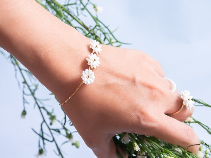 Daisy Porcelain Bracelet - Sterling Silver 925 - 手鍊/手環 - 瓷 白色
