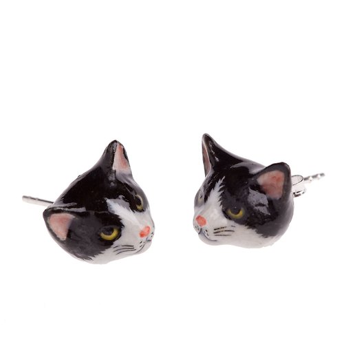 And Mary AndMary 手繪瓷耳環-黑白貓 禮盒裝 Black & White Cat Earrings