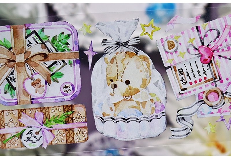 OKMT new seven-day original notebook Gukagu ​​Miru Linen tape sticker shell light gift bear - มาสกิ้งเทป - พลาสติก หลากหลายสี