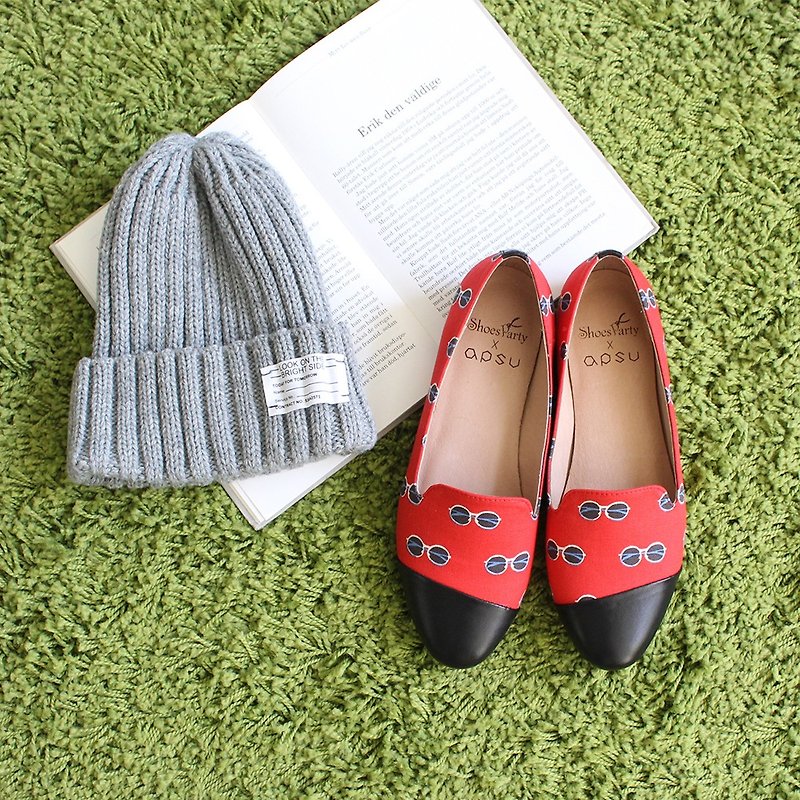 I am not a nerd stitching EBERA / handmade / Japanese fabric / M2-18903F - Women's Casual Shoes - Cotton & Hemp Red