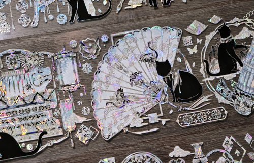 巫女sama事務所 清 黒貓 東方古風 PET 紙膠帶 貝殼光 / 割型貼紙卷 星光膜