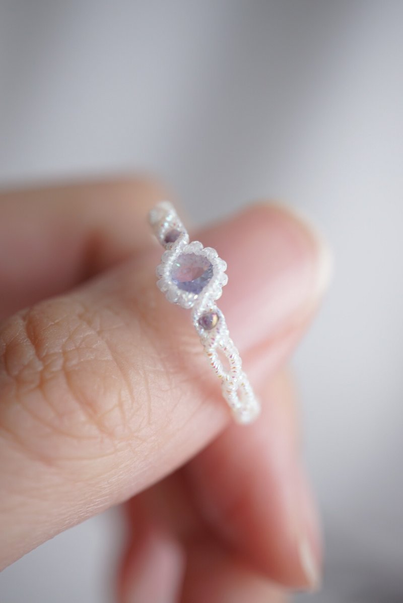 Tanzanite Wax Cord Woven Ring - สร้อยคอ - เครื่องเพชรพลอย สีน้ำเงิน