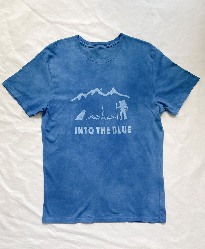 日本製 手染め 藍染 INTO THE BLUE TEE Indigo dye organic cotton Aizome Dog Camp Outdoor - 女 T 恤 - 棉．麻 藍色