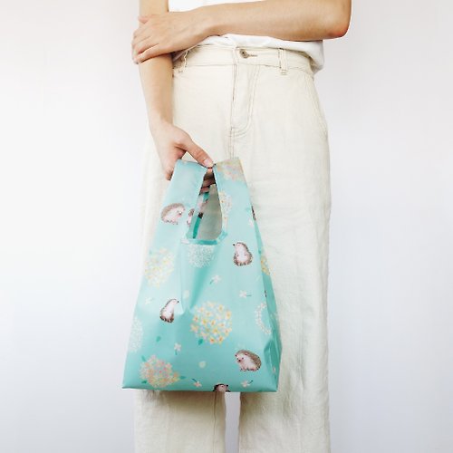 猴子設計 Monkey Design 環保購物袋【袋走-仙丹花與刺蝟】附掛袋 可折疊收納
