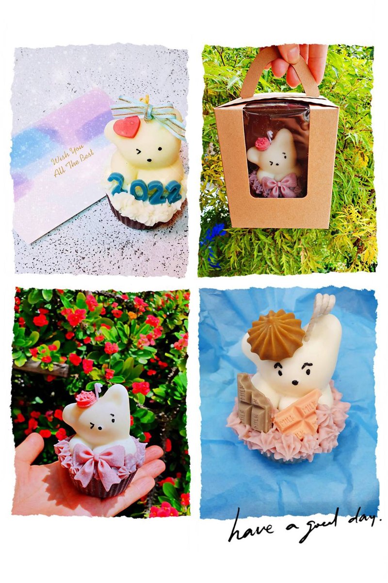 [Bear Beautiful Cake] Candle Ingredients Package Cake Dessert Candle Bear - เทียนหอม/น้ำหอม/สบู่แฮนด์เมด - ขี้ผึ้ง สึชมพู