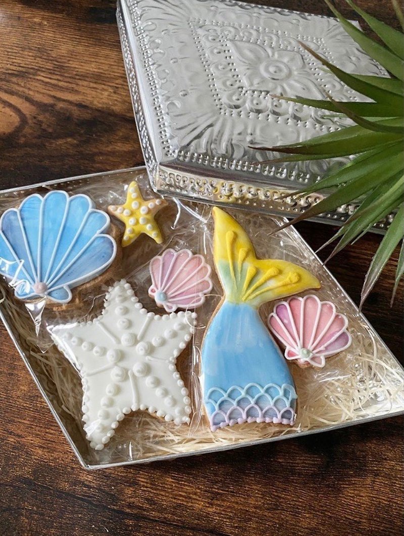 有機糖霜餅乾禮盒 - 海洋款 / 附精緻鐵盒 - 手工餅乾 - 其他材質 藍色